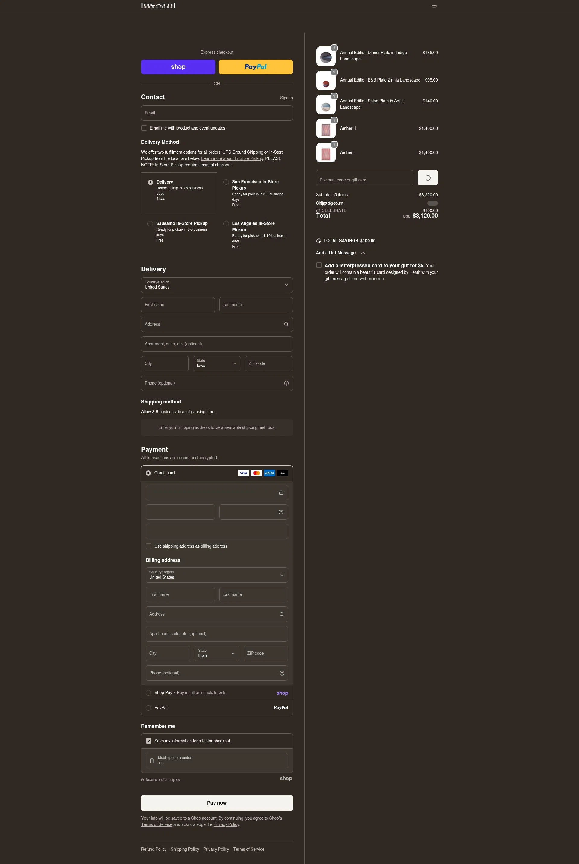 Heath Ceramics checkout page showing Heath Ceramics discount code box | Screenshot taken by SimplyCodes community member on Jan 25, 2026