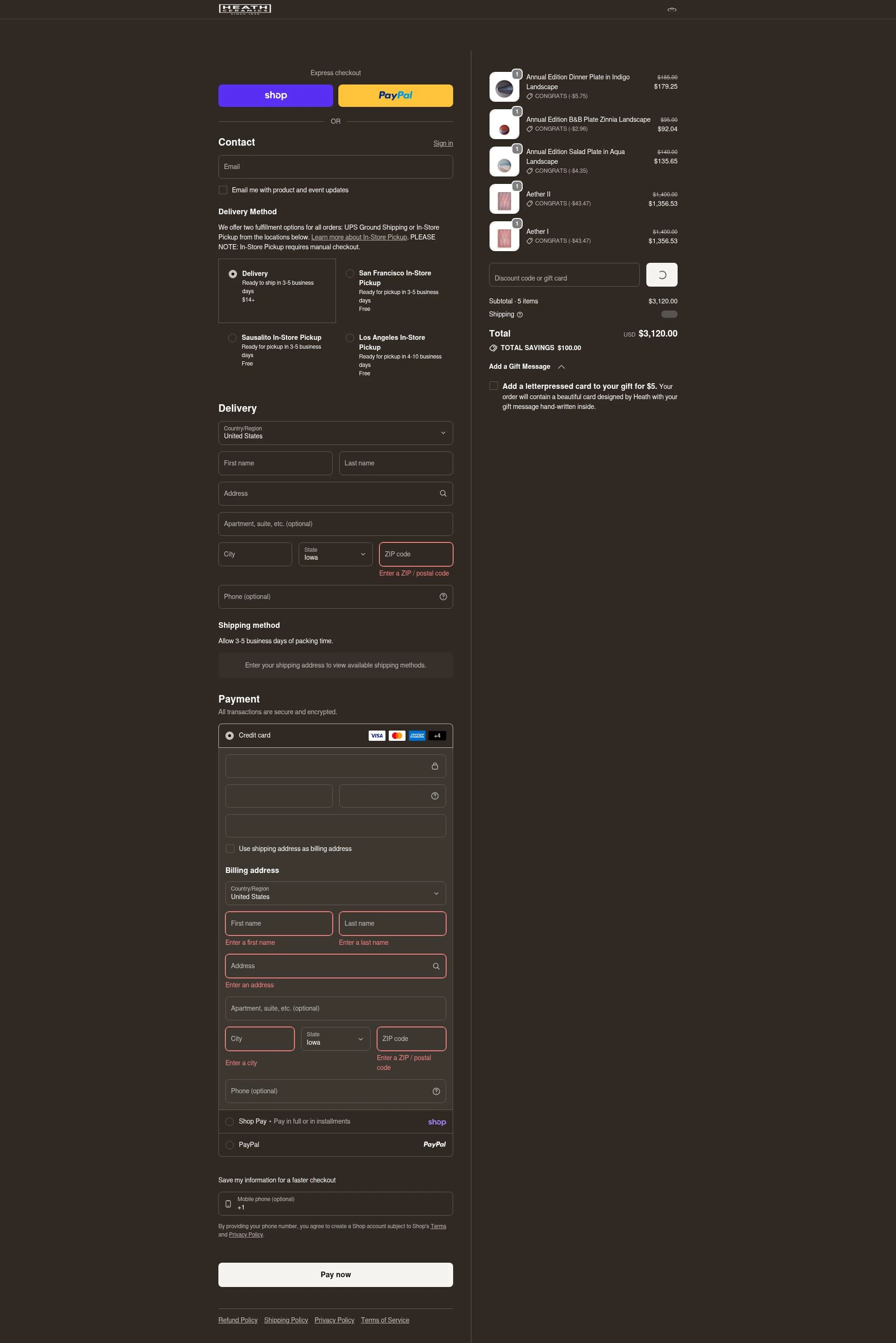 Heath Ceramics checkout page showing Heath Ceramics discount code box | Screenshot taken by SimplyCodes community member on Feb 3, 2026