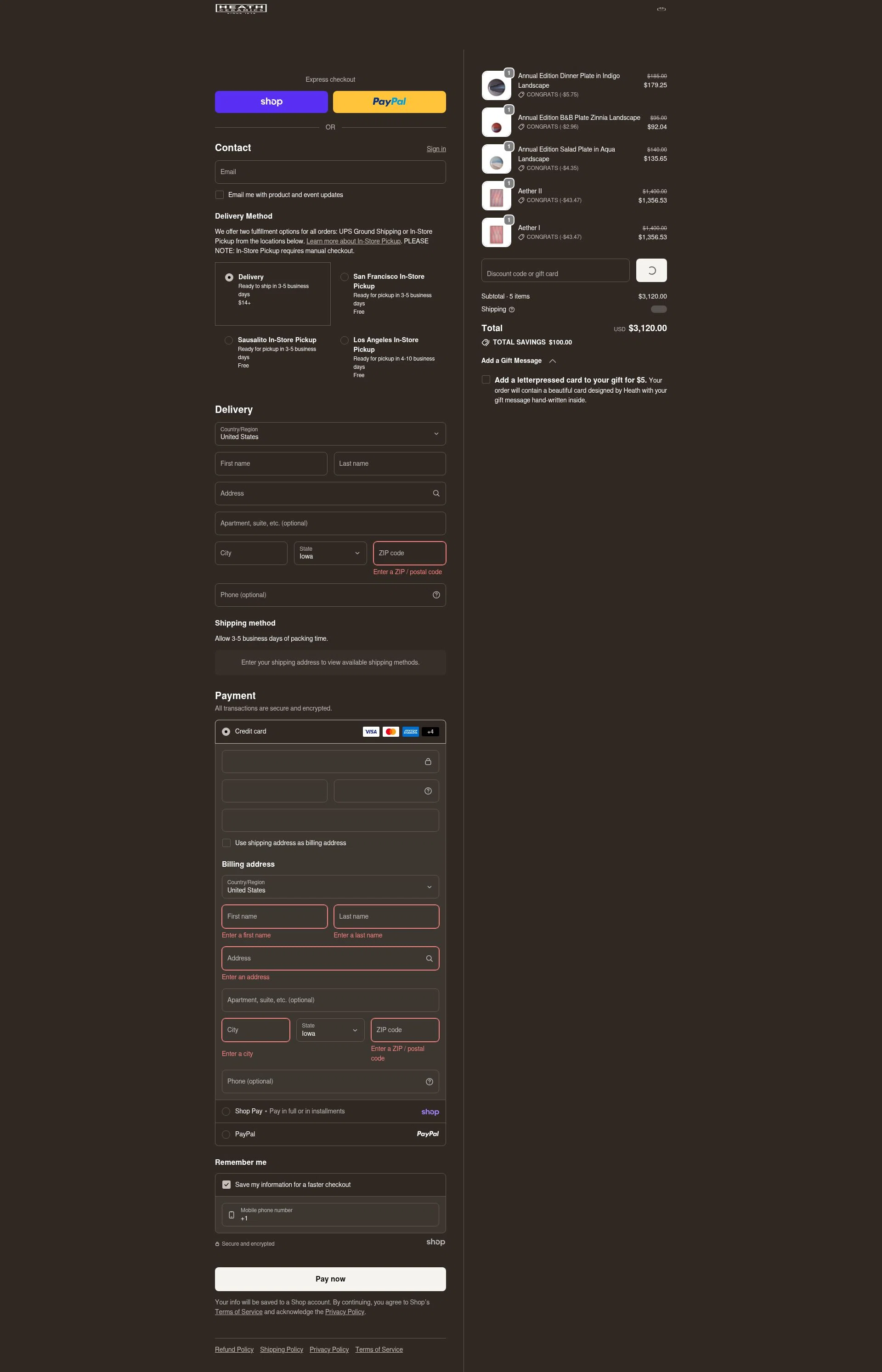 Heath Ceramics checkout page showing Heath Ceramics discount code box | Screenshot taken by SimplyCodes community member on Jan 25, 2026