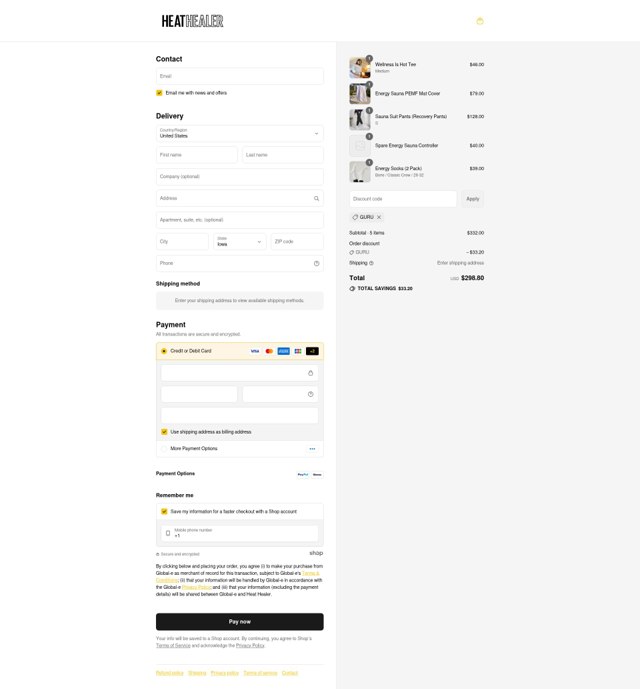 Heat Healer checkout page showing Heat Healer discount code box | Screenshot taken by SimplyCodes community member on Aug 11, 2025
