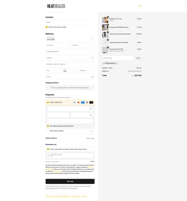 Heat Healer checkout page showing Heat Healer discount code box | Screenshot taken by SimplyCodes community member on Aug 20, 2025