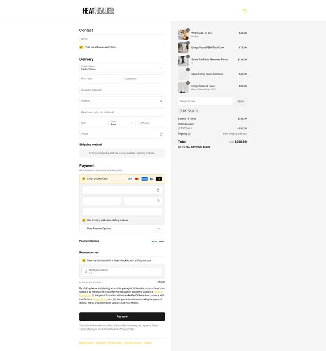 Heat Healer checkout page showing Heat Healer discount code box | Screenshot taken by SimplyCodes community member on Aug 11, 2025