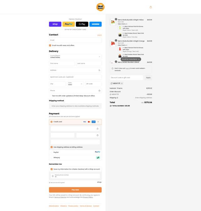 Heat Holders checkout page showing Heat Holders promo code box | Screenshot taken by SimplyCodes community member on Sep 13, 2025