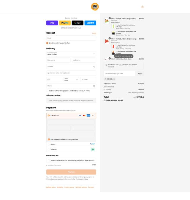 Heat Holders checkout page showing Heat Holders promo code box | Screenshot taken by SimplyCodes community member on Sep 13, 2025