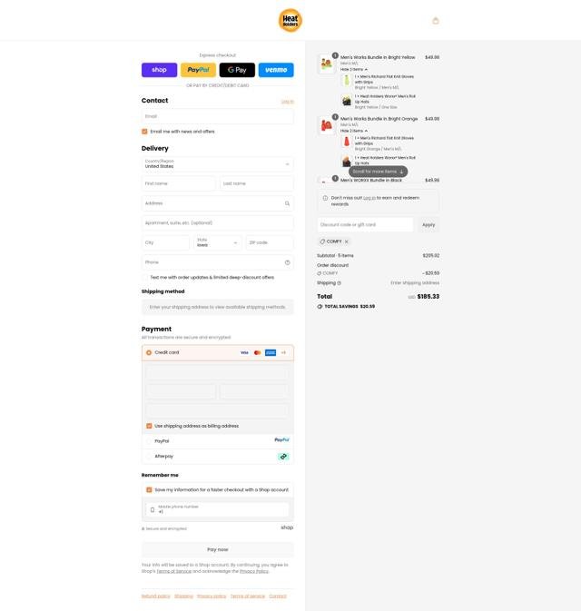 Heat Holders checkout page showing Heat Holders promo code box | Screenshot taken by SimplyCodes community member on Sep 13, 2025