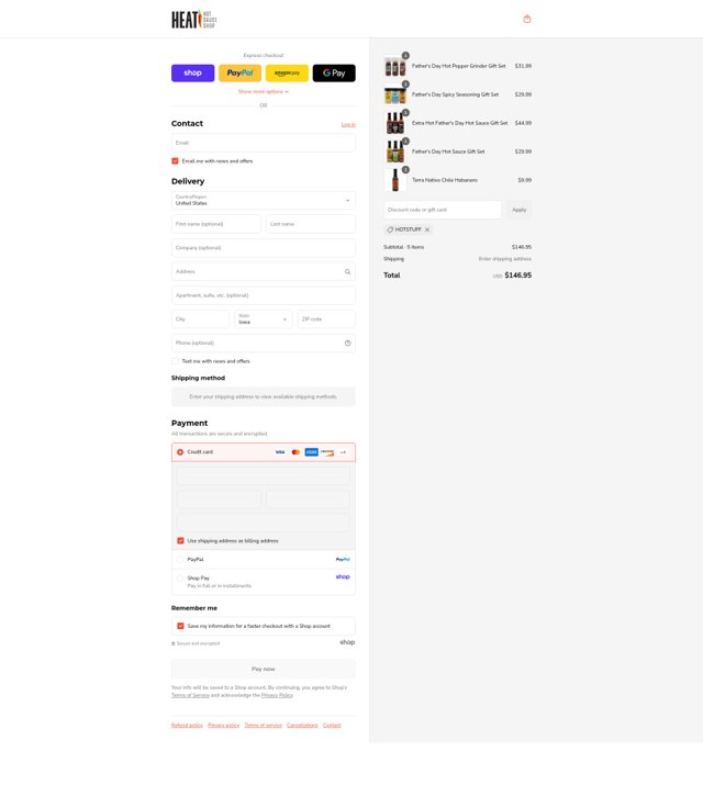 Heat Hot Sauce checkout page showing Heat Hot Sauce discount code box | Screenshot taken by SimplyCodes community member on Sep 4, 2025