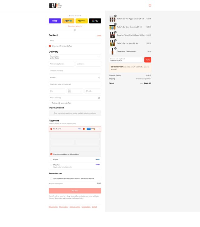 Heat Hot Sauce checkout page showing Heat Hot Sauce discount code box | Screenshot taken by SimplyCodes community member on Sep 4, 2025