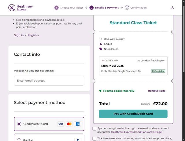 Heathrow Airport Parking checkout page showing Heathrow Airport Parking discount code box | Screenshot taken by SimplyCodes community member on Jul 7, 2025
