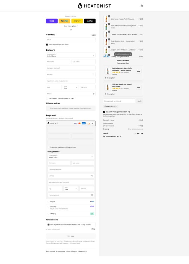 Heatonist checkout page showing Heatonist discount code box | Screenshot taken by SimplyCodes community member on Sep 6, 2025