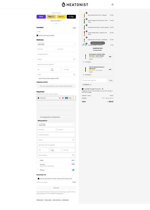 Heatonist checkout page showing Heatonist discount code box | Screenshot taken by SimplyCodes community member on Sep 4, 2025