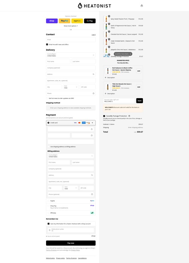 Heatonist checkout page showing Heatonist discount code box | Screenshot taken by SimplyCodes community member on Aug 31, 2025