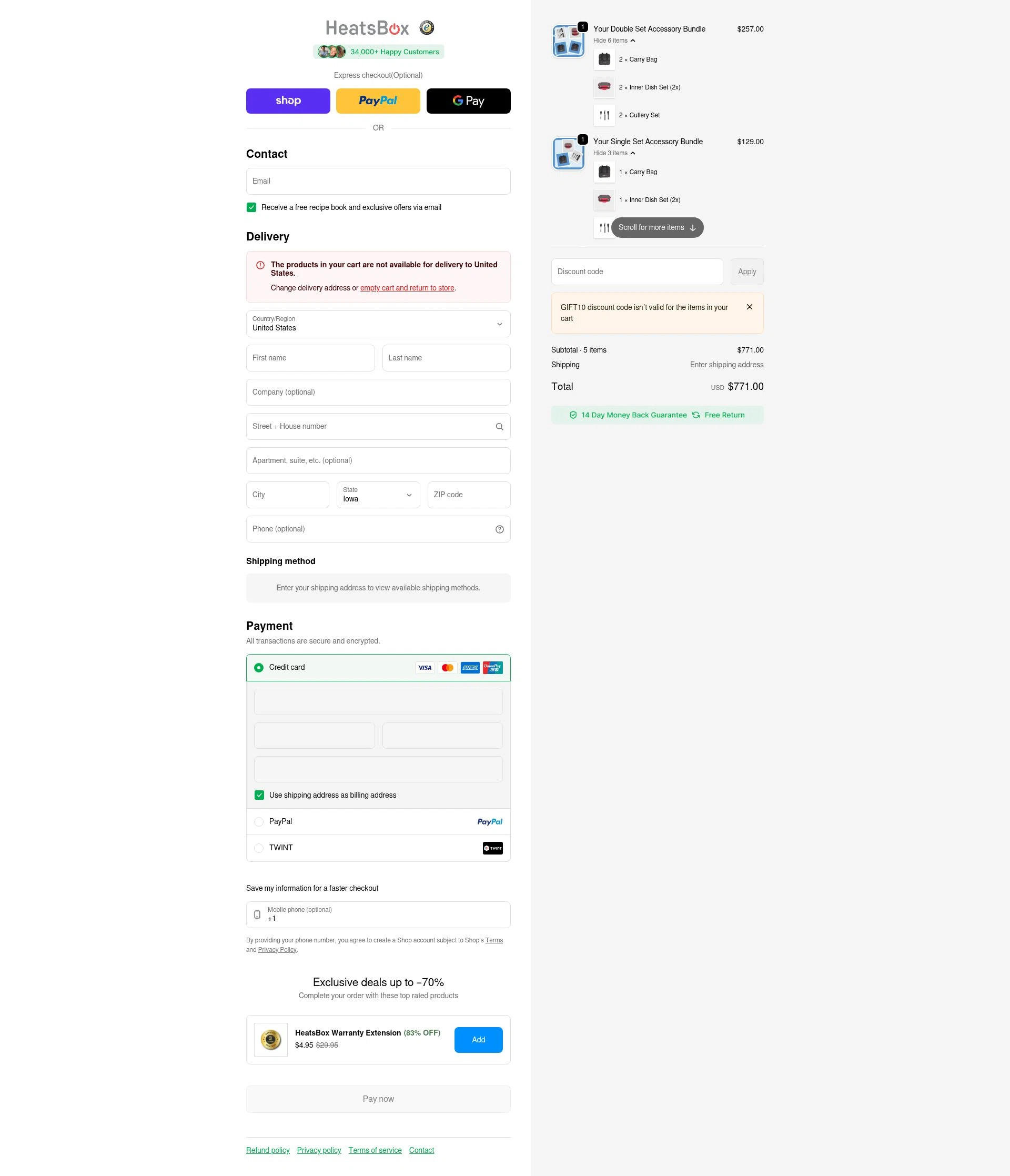 HeatsBox checkout page showing HeatsBox discount code box | Screenshot taken by SimplyCodes community member on Feb 5, 2026