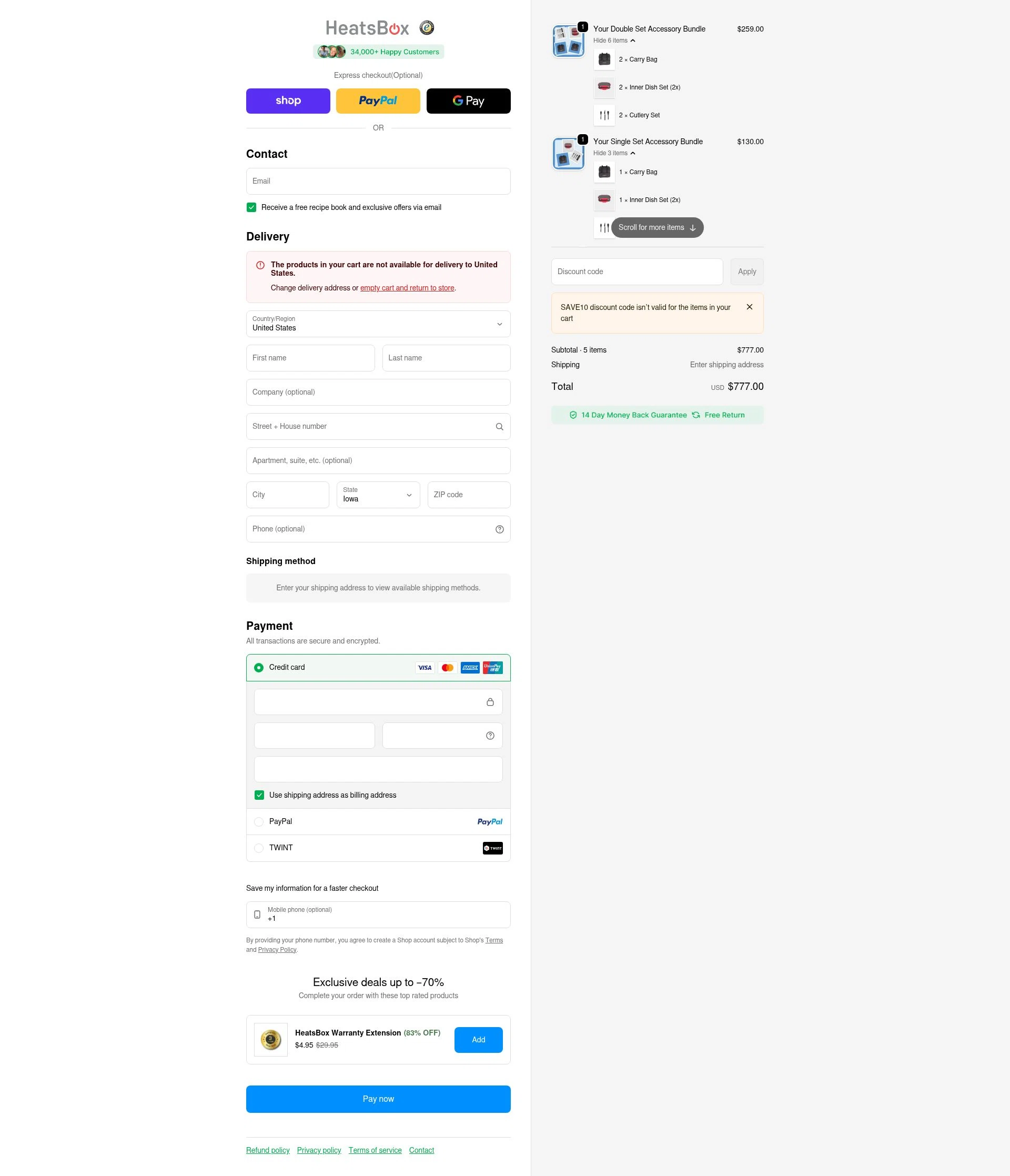 HeatsBox checkout page showing HeatsBox discount code box | Screenshot taken by SimplyCodes community member on Feb 1, 2026