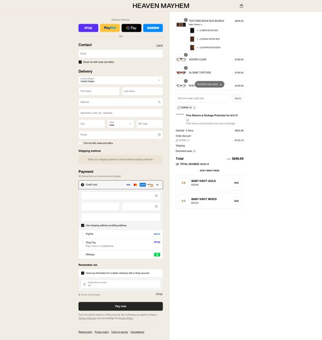 Heaven Mayhem checkout page showing Heaven Mayhem discount code box | Screenshot taken by SimplyCodes community member on Sep 4, 2025