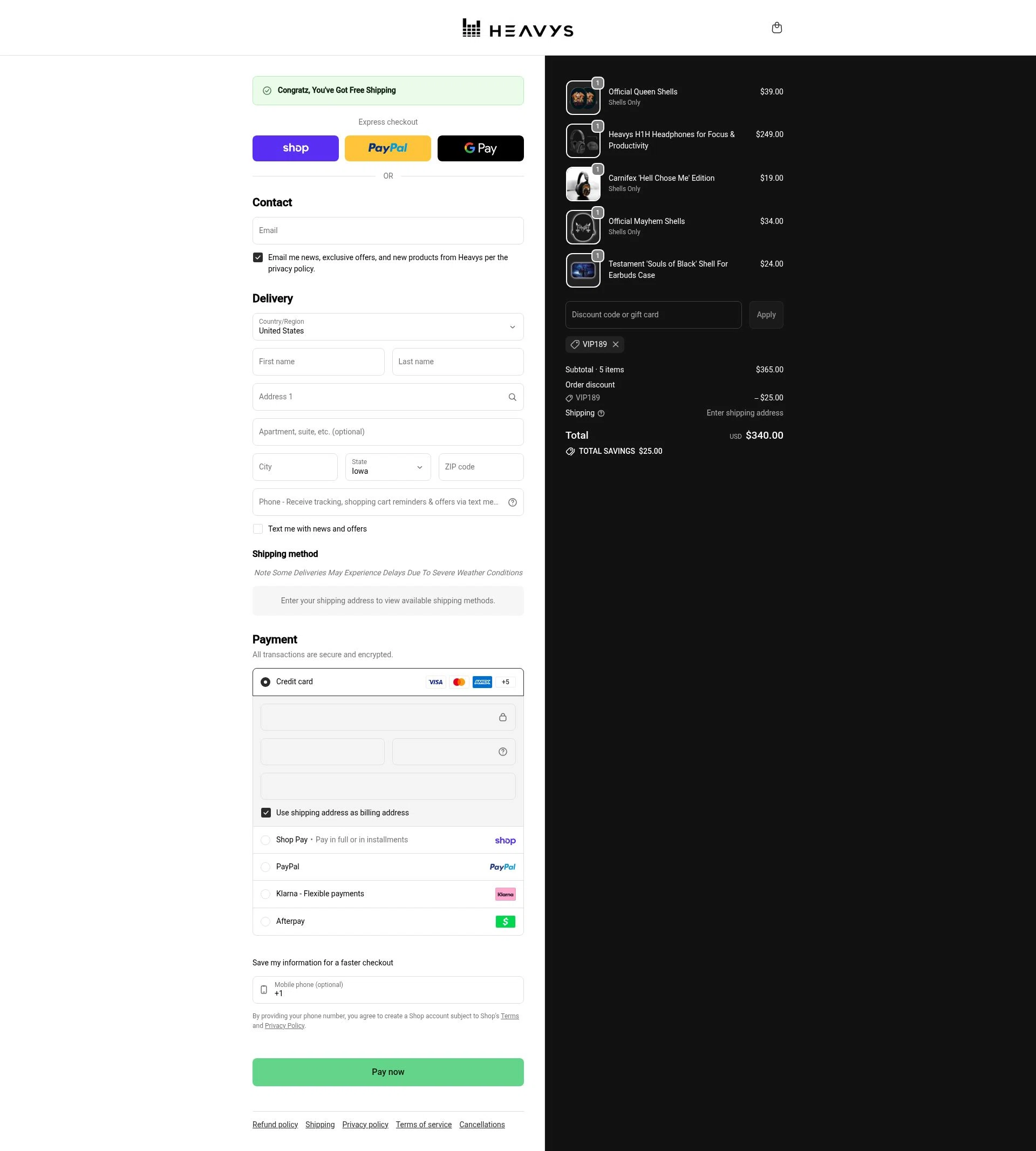 Heavys checkout page showing Heavys discount code box | Screenshot taken by SimplyCodes community member on Feb 11, 2026