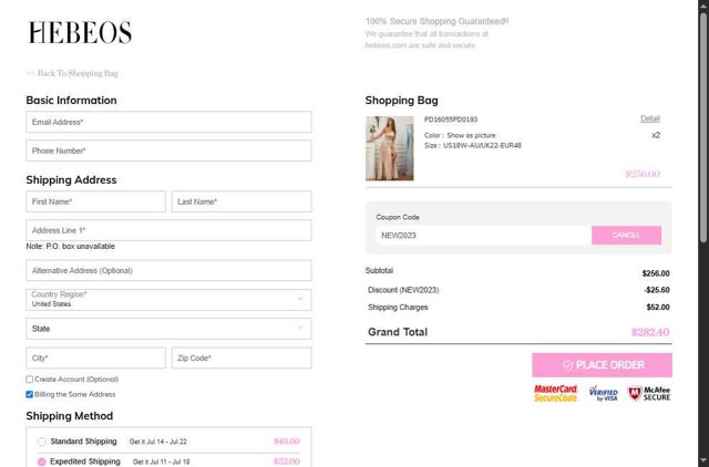 Hebeos checkout page showing Hebeos promo code box | Screenshot taken by SimplyCodes community member on Jun 26, 2025