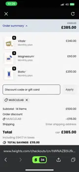MUSCLELAB coupon verification screenshot