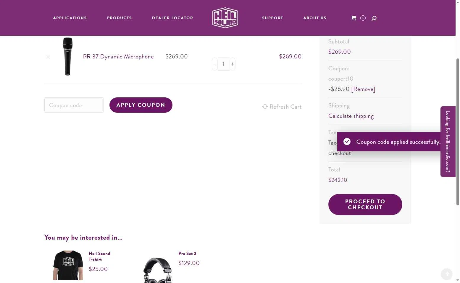 Heil checkout page showing Heil promo code box | Screenshot taken by SimplyCodes community member on May 9, 2025