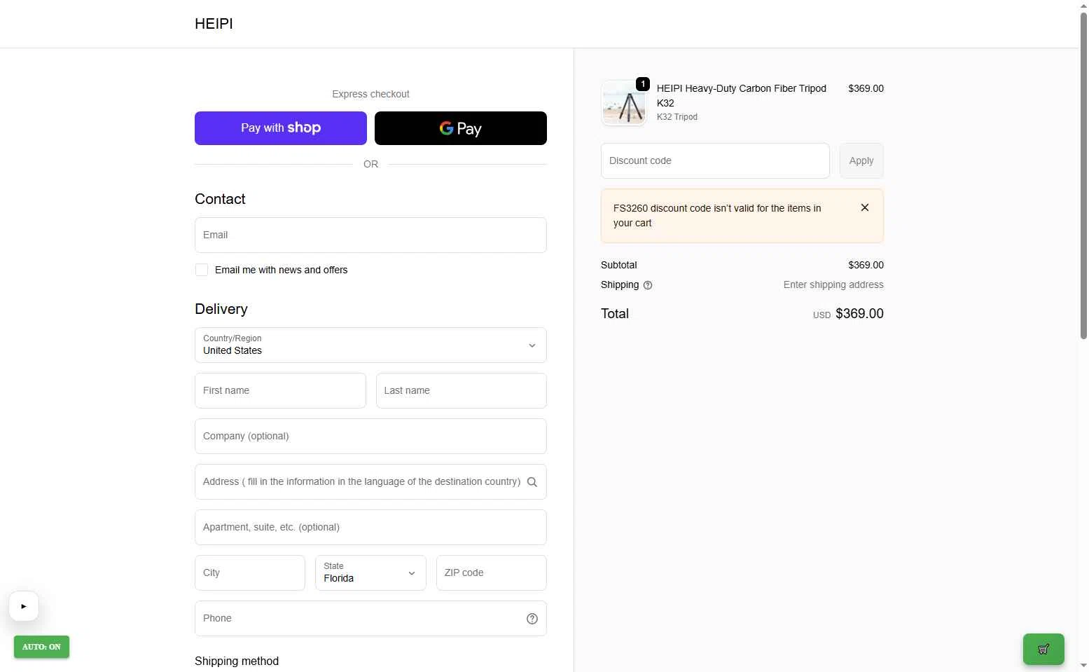 HEIPI checkout page showing HEIPI discount code box | Screenshot taken by SimplyCodes community member on Jan 12, 2026