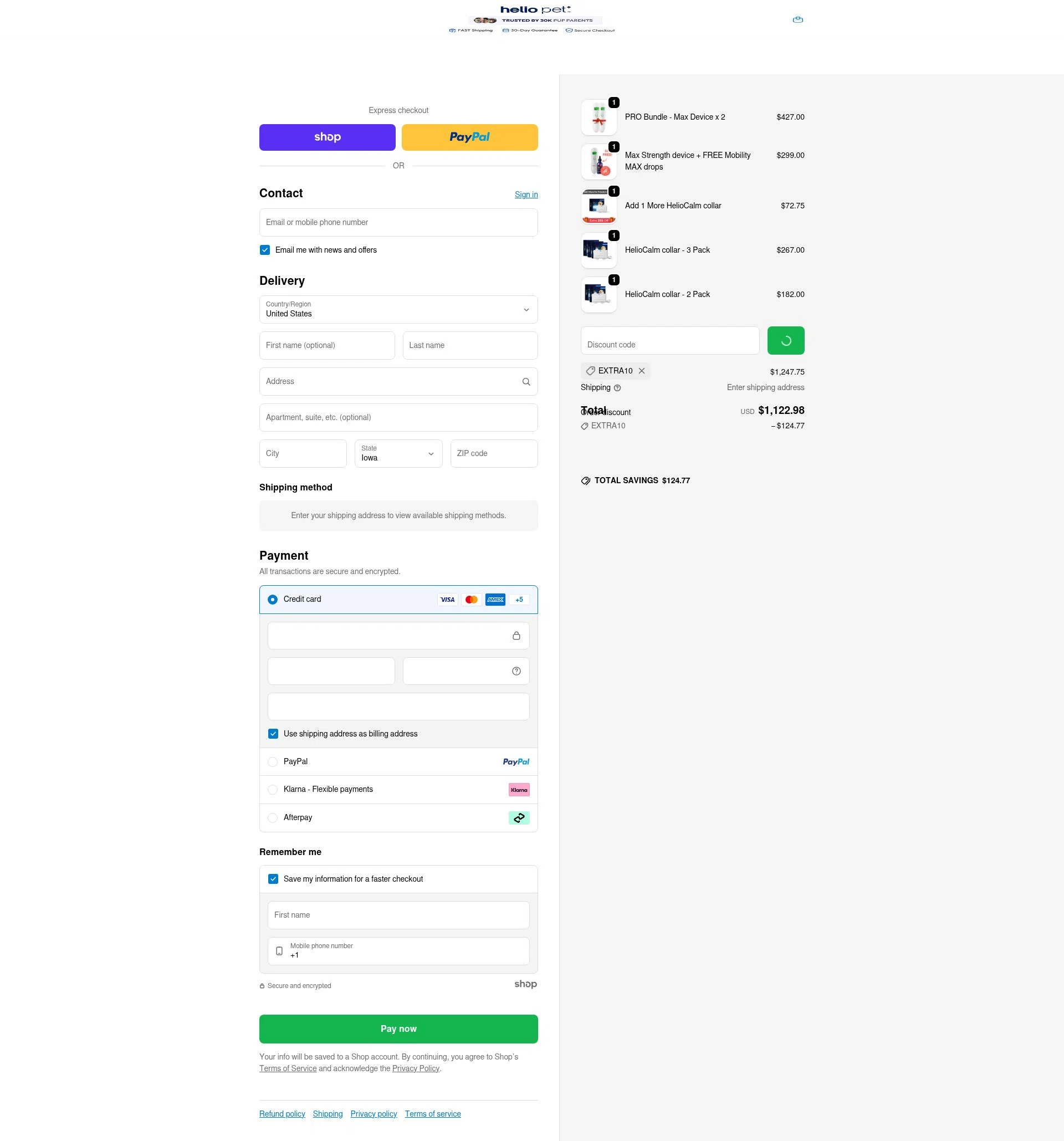 Helio Pet checkout page showing Helio Pet discount code box | Screenshot taken by SimplyCodes community member on Jan 27, 2026