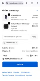 Helium Deploy coupon verification screenshot