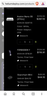 Helium Deploy coupon verification screenshot