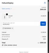 Helium Deploy coupon verification screenshot