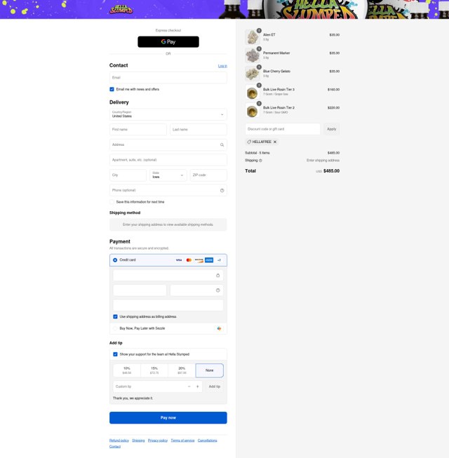 Hella Slumped checkout page showing Hella Slumped discount code box | Screenshot taken by SimplyCodes community member on Sep 7, 2025