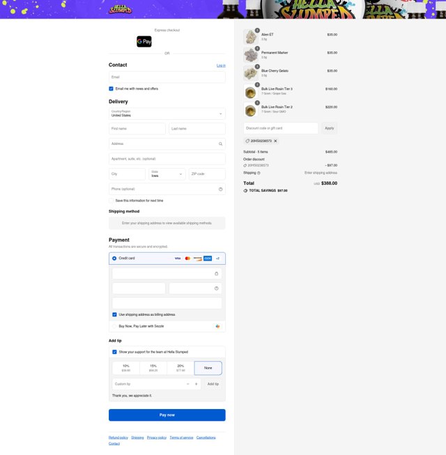 Hella Slumped checkout page showing Hella Slumped discount code box | Screenshot taken by SimplyCodes community member on Sep 7, 2025