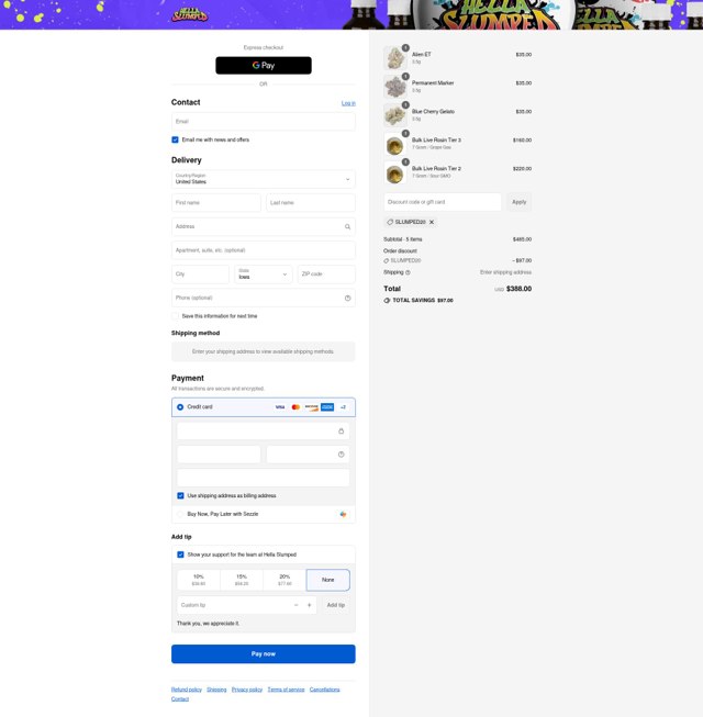 Hella Slumped checkout page showing Hella Slumped discount code box | Screenshot taken by SimplyCodes community member on Sep 7, 2025