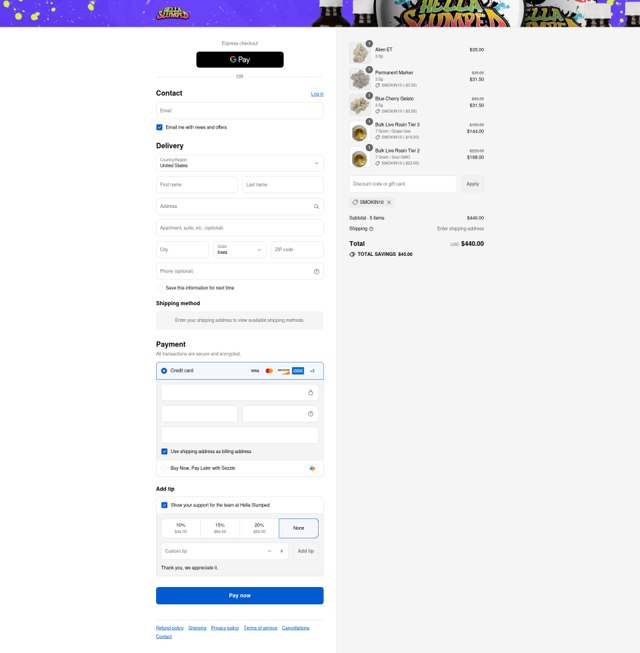 Hella Slumped checkout page showing Hella Slumped discount code box | Screenshot taken by SimplyCodes community member on Sep 7, 2025
