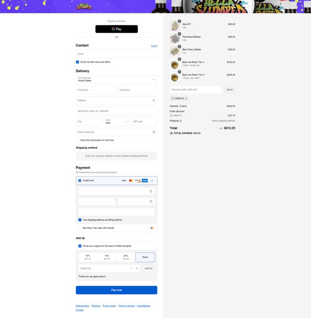 Hella Slumped checkout page showing Hella Slumped discount code box | Screenshot taken by SimplyCodes community member on Sep 7, 2025