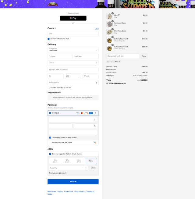 Hella Slumped checkout page showing Hella Slumped discount code box | Screenshot taken by SimplyCodes community member on Sep 7, 2025