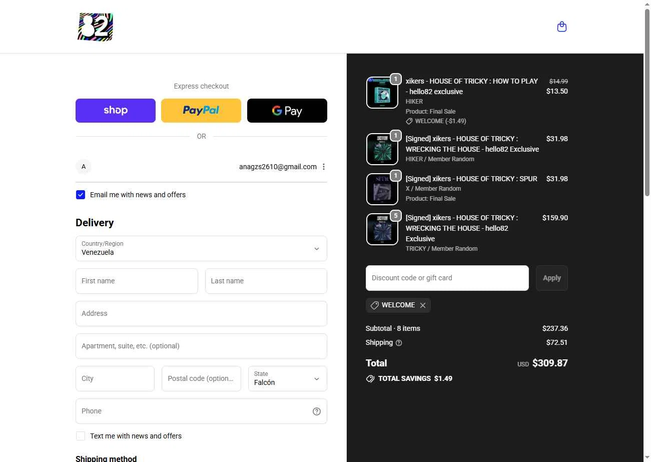 hello82 checkout page showing hello82 discount code box | Screenshot taken by SimplyCodes community member on Jan 22, 2026