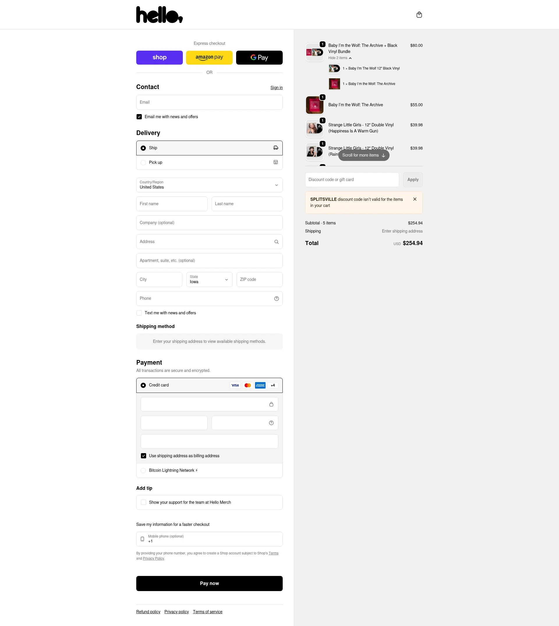 Hello Merch checkout page showing Hello Merch discount code box | Screenshot taken by SimplyCodes community member on Feb 8, 2026