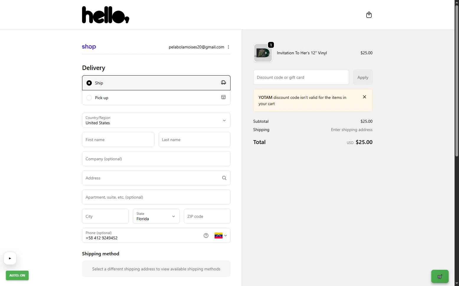 Hello Merch checkout page showing Hello Merch discount code box | Screenshot taken by SimplyCodes community member on Feb 8, 2026