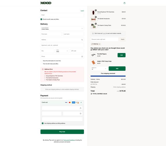 Hello Mood checkout page showing Hello Mood coupon code box | Screenshot taken by SimplyCodes community member on Aug 16, 2025