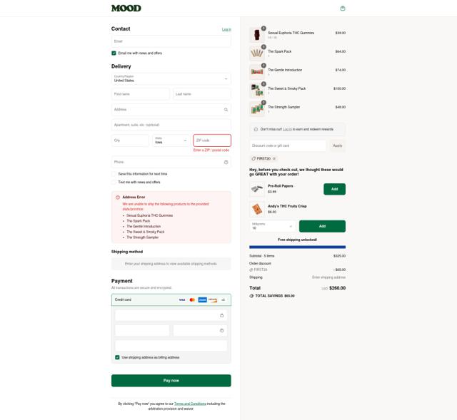 Hello Mood checkout page showing Hello Mood coupon code box | Screenshot taken by SimplyCodes community member on Aug 4, 2025