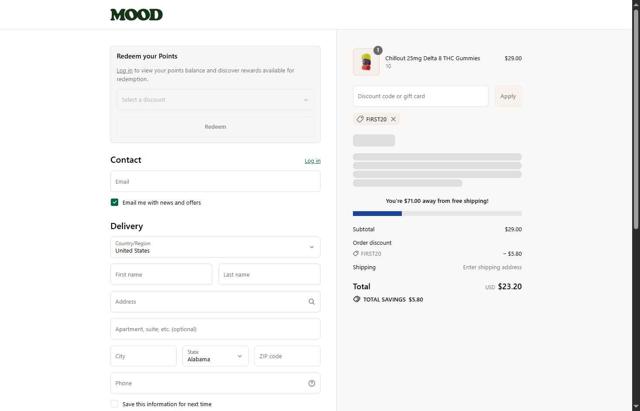 Hello Mood checkout page showing Hello Mood coupon code box | Screenshot taken by SimplyCodes community member on Sep 2, 2025