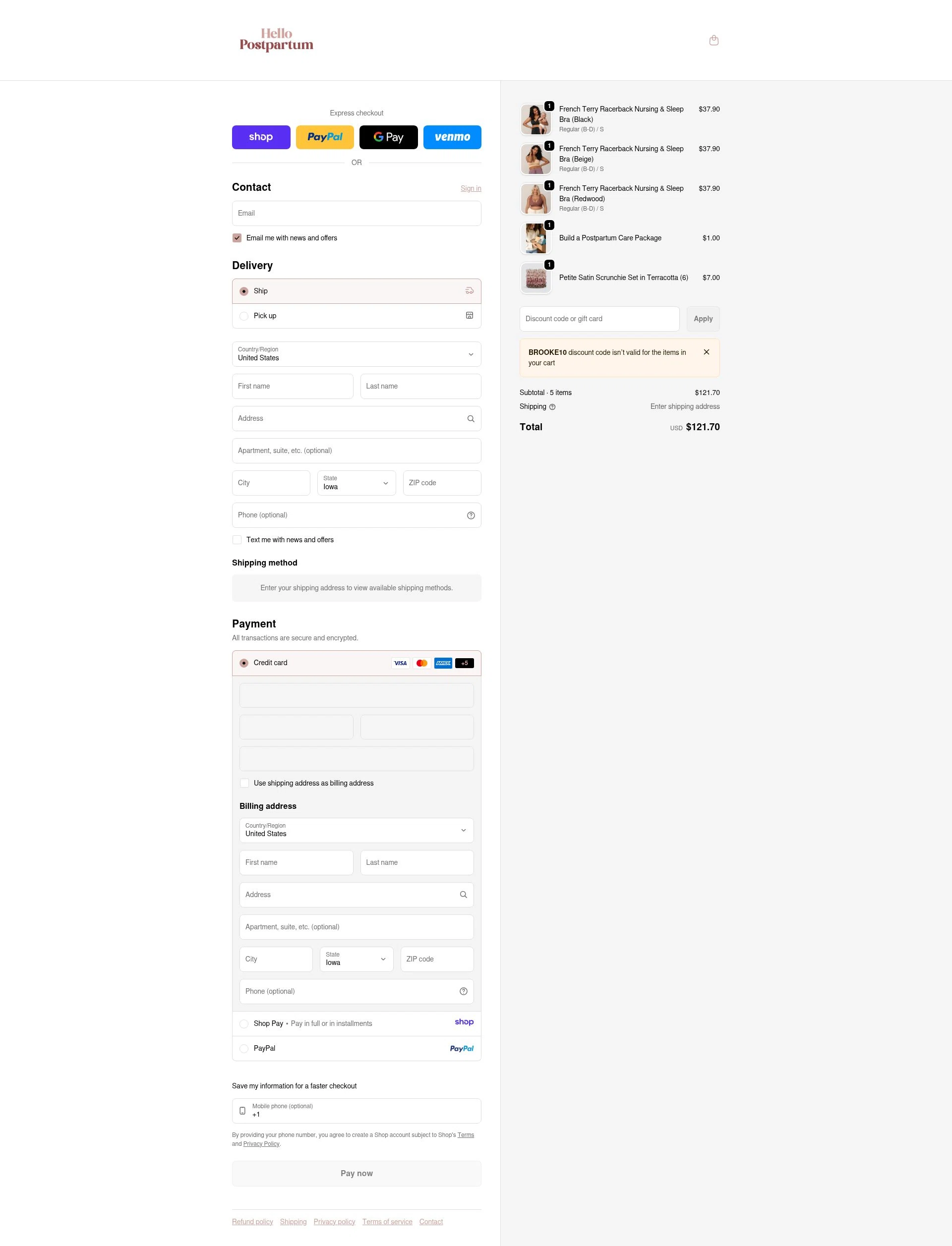 Hello Postpartum checkout page showing Hello Postpartum discount code box | Screenshot taken by SimplyCodes community member on Jan 8, 2026