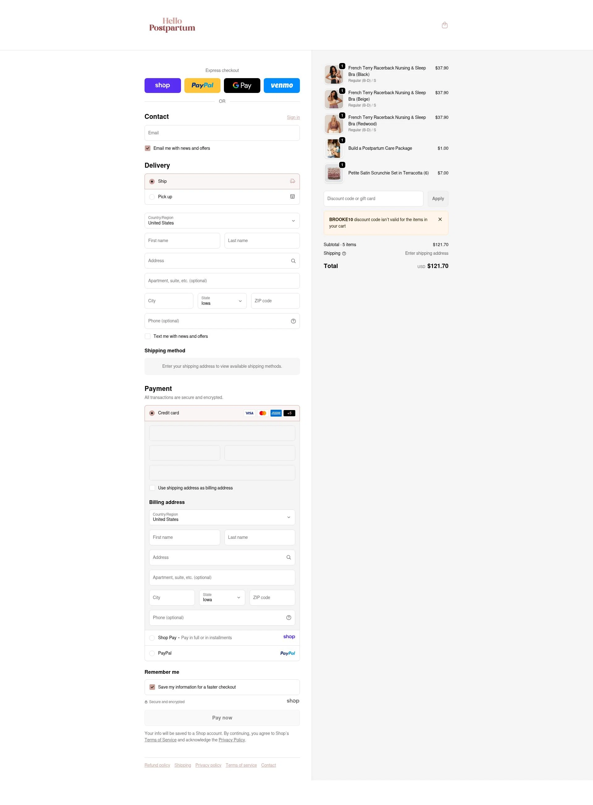 Hello Postpartum checkout page showing Hello Postpartum discount code box | Screenshot taken by SimplyCodes community member on Jan 3, 2026