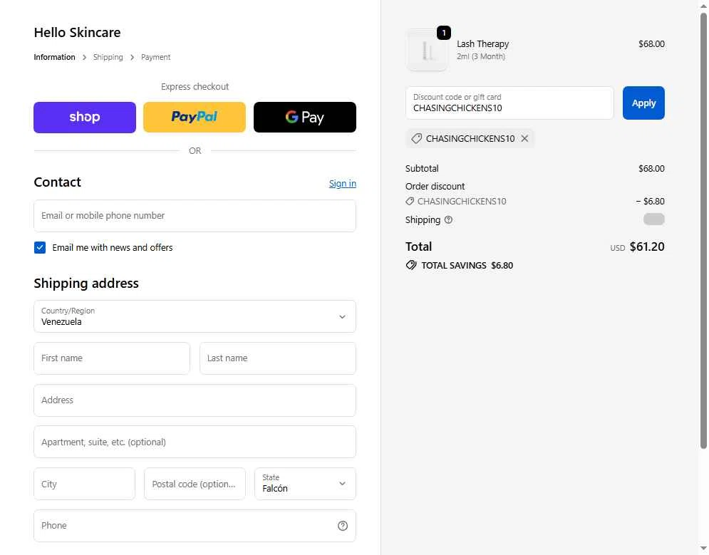Hello Skincare checkout page showing Hello Skincare discount code box | Screenshot taken by SimplyCodes community member on Feb 20, 2026