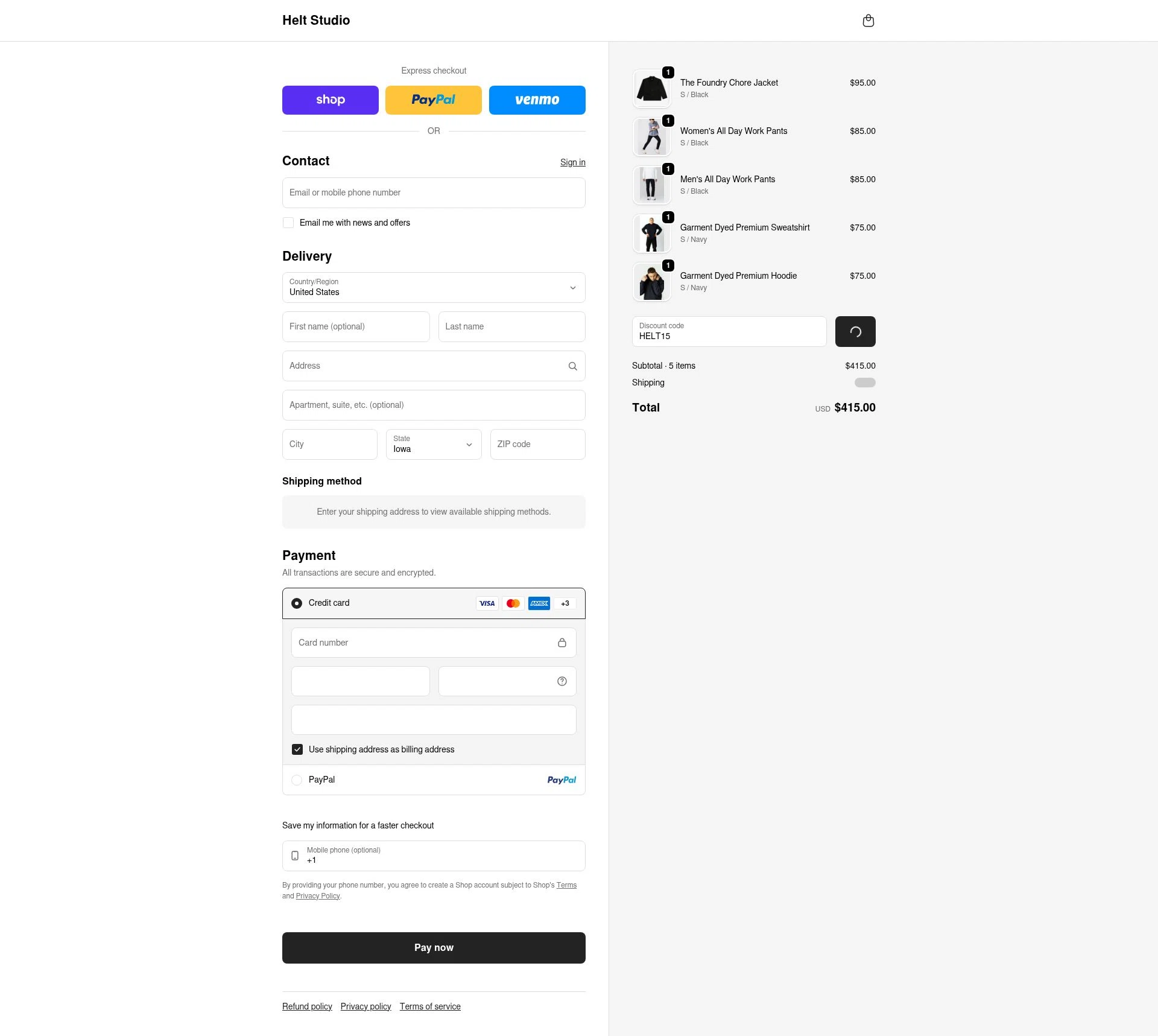 Helt Studio checkout page showing Helt Studio promo code box | Screenshot taken by SimplyCodes community member on Feb 20, 2026