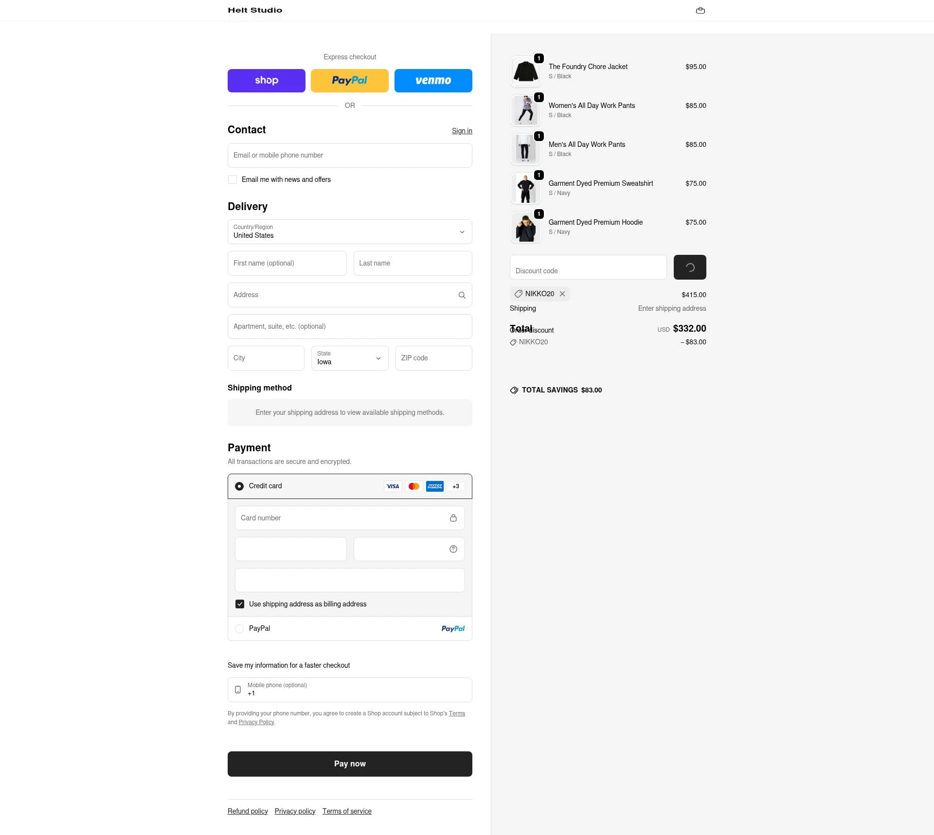 Helt Studio checkout page showing Helt Studio promo code box | Screenshot taken by SimplyCodes community member on Feb 20, 2026