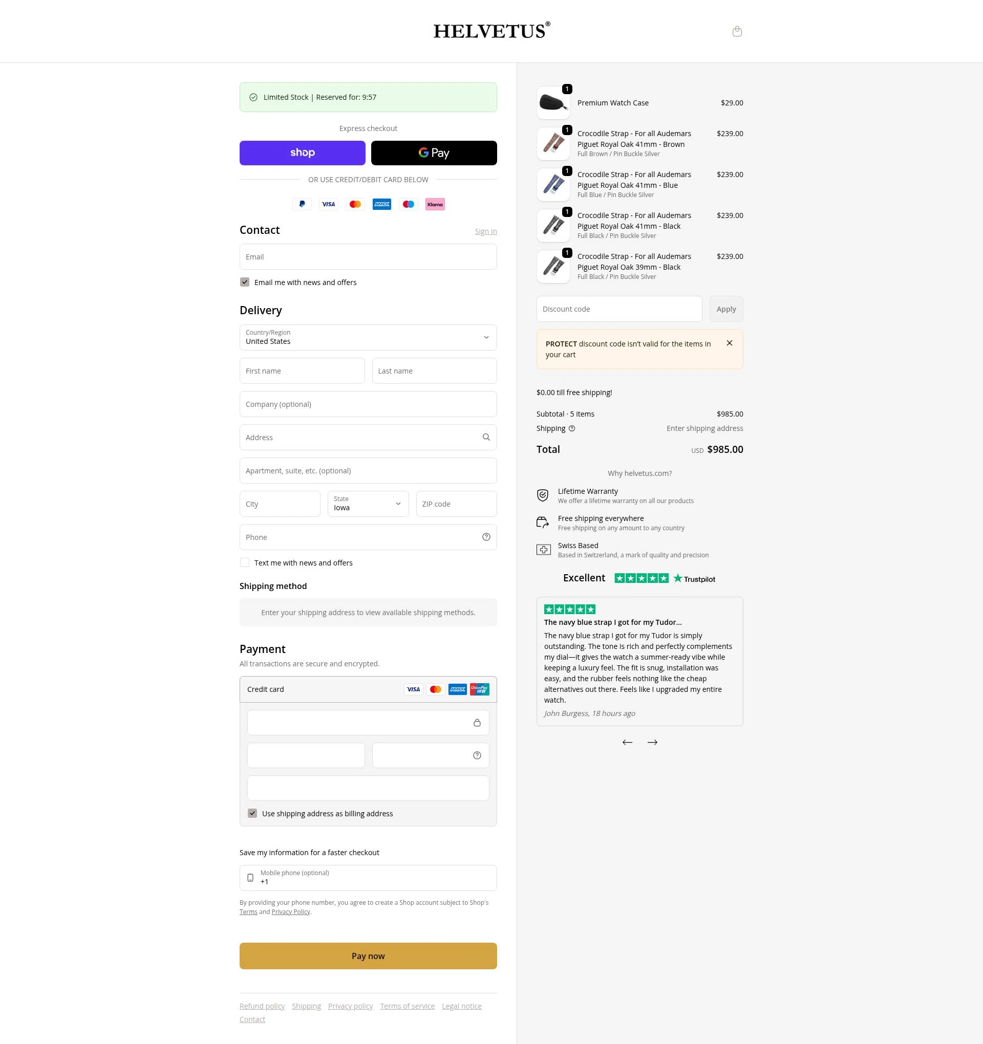 Helvetus checkout page showing Helvetus promo code box | Screenshot taken by SimplyCodes community member on Feb 19, 2026