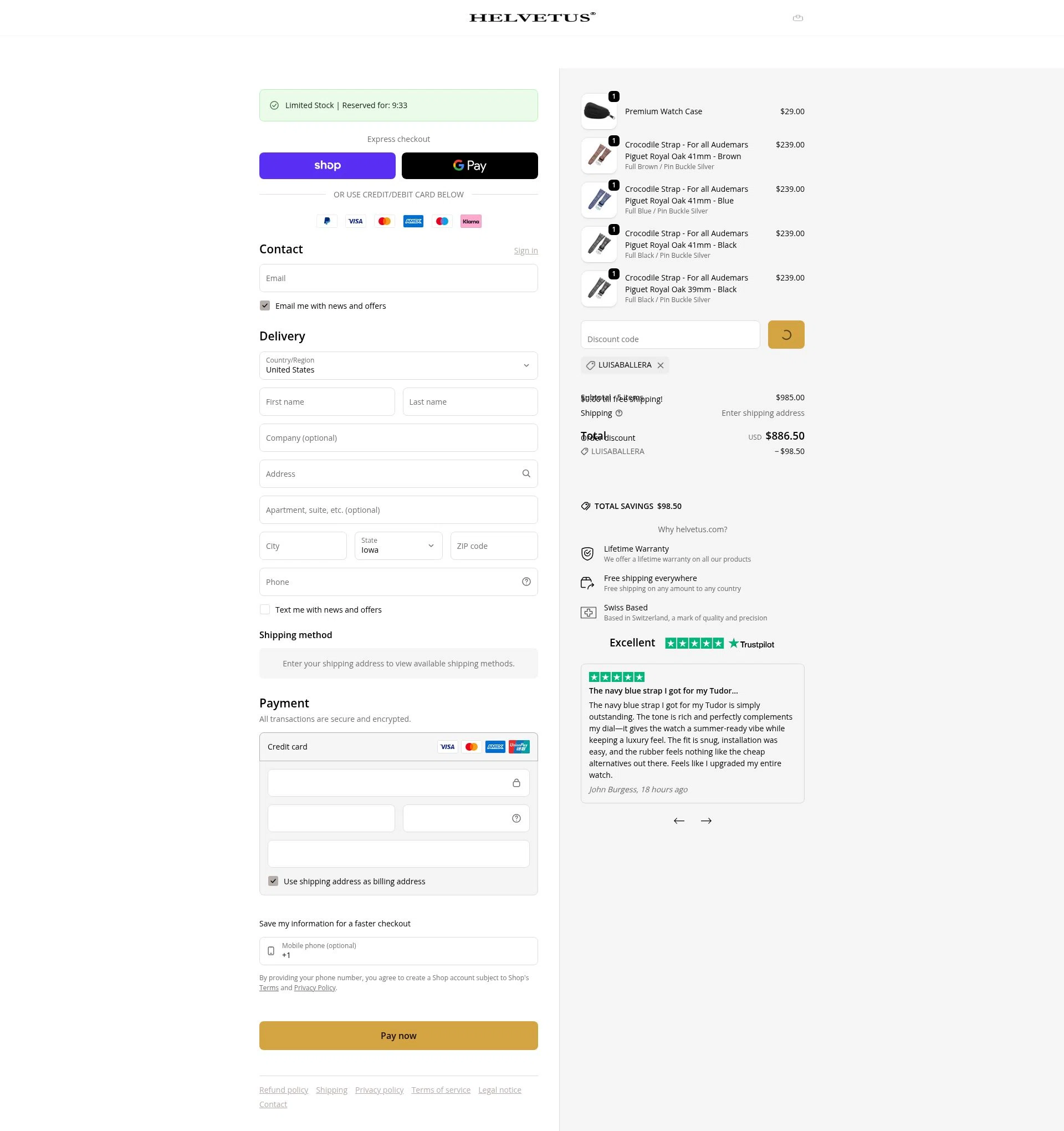 Helvetus checkout page showing Helvetus promo code box | Screenshot taken by SimplyCodes community member on Feb 19, 2026