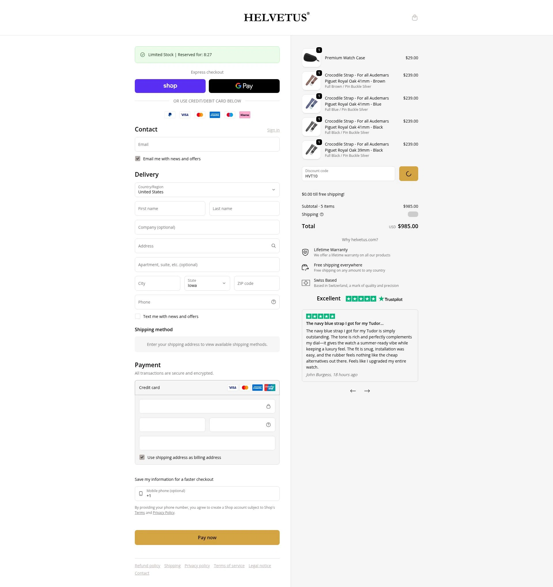 Helvetus checkout page showing Helvetus promo code box | Screenshot taken by SimplyCodes community member on Feb 19, 2026