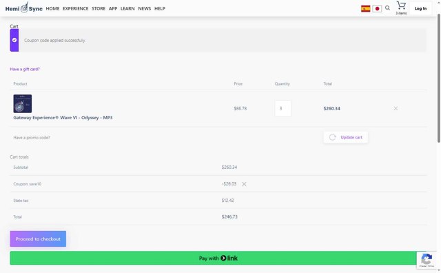 Hemi-Sync checkout page showing Hemi-Sync promo code box | Screenshot taken by SimplyCodes community member on Jul 11, 2025