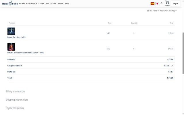 Hemi-Sync checkout page showing Hemi-Sync promo code box | Screenshot taken by SimplyCodes community member on Jul 21, 2025