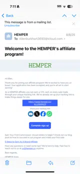 Hemper coupon verification screenshot